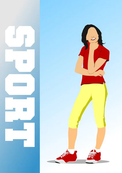Jonge Atleet Vrouw Rood Gele Sportpak Vector Illustraties — Stockvector