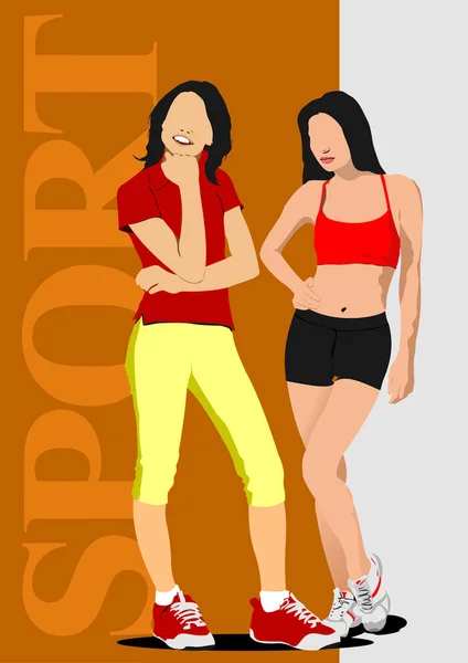 Two Young Athlete Women Sports Suit Vector Illustrations — Stock Vector