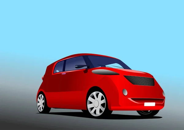 道路上の赤い車のセダン ベクトル3Dイラスト — ストックベクタ