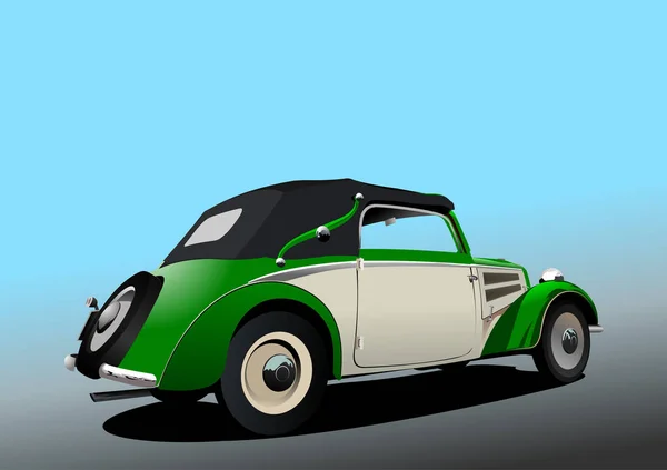 Green Old Car Cabriolet Road Vector Illustrationv — Stock Vector