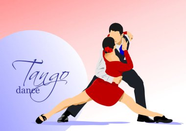 Tango yapan bir çift. Vektör Renkli 3d illüstrasyon