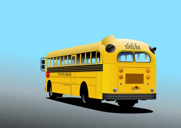 道路上の黄色のスクールバス ベクトルカラー3Dイラスト — ストックベクタ