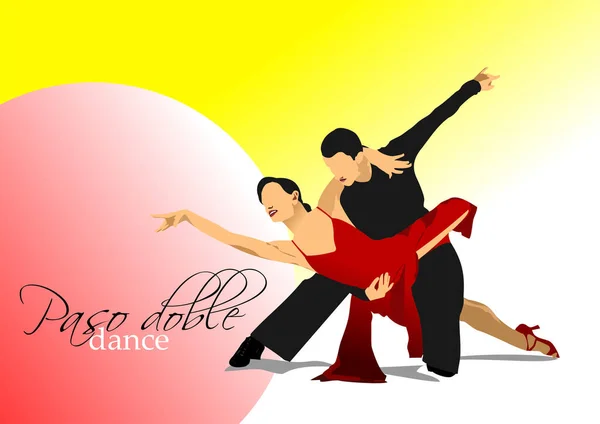 Paso Doble Çift Dansçıları Renkli Vektör Illüstrasyonu — Stok Vektör