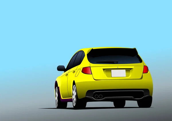 黄色轿车在路上 矢量3D说明 — 图库矢量图片