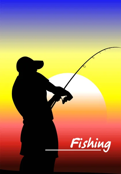 Ловчий Рыбак Держащий Удочку Ждет Рыбу Цветовая Векторная Иллюстрация — стоковый вектор