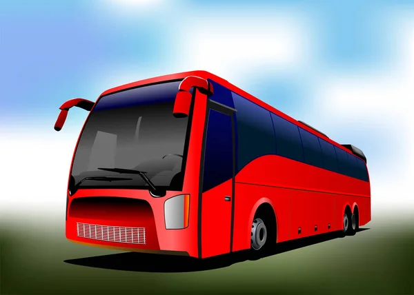 红色的游客或城市的公共汽车在路上 矢量3D说明 — 图库矢量图片