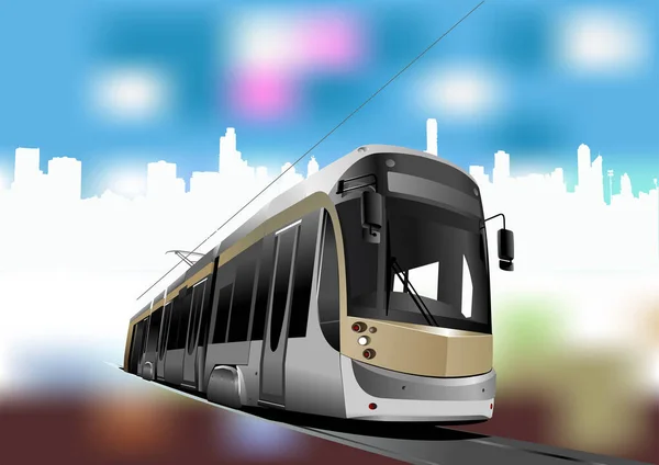 Color Vector Illustration City Car Tram Tramway — Stock Vector