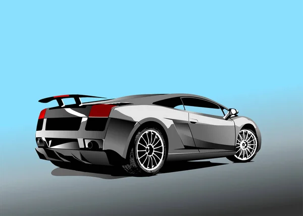 银色灰色跑车在路上 3D彩色矢量插图 — 图库矢量图片