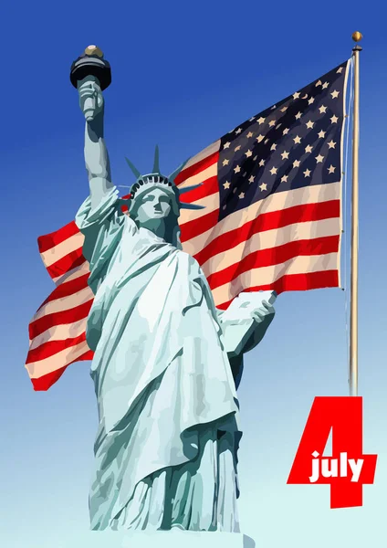 Jour Indépendance États Unis Avec Statue Liberté Des Images Drapeau — Image vectorielle
