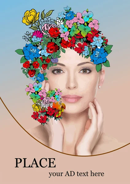 Silhouette Femme Florale Illustration Vectorielle Couleur Avec Place Pour Texte — Image vectorielle