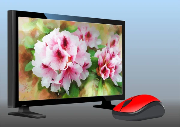 Płaski Monitor Komputerowy Tłem Kwiatu Pokaż Ilustracja Wektora — Wektor stockowy