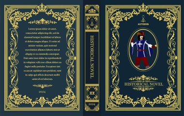 Süslü deri kitap kapağı ve eski süs çerçeveleri. Royal Golden tarzı tasarım. Tarihsel nover. Kitapların kapaklarına basılacak klasik Sınır. Vektör illüstrasyonu