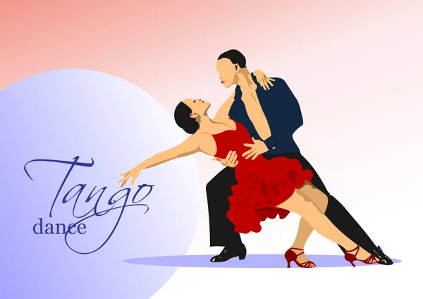 Tango Yapan Bir Çift Vektör Renkli Illüstrasyon — Stok Vektör