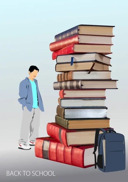 Αφηρημένη Σύνθεση Αγόρια Σχολείο Και Στοίβες Βιβλίων Πίσω Στο Σχολείο — Διανυσματικό Αρχείο