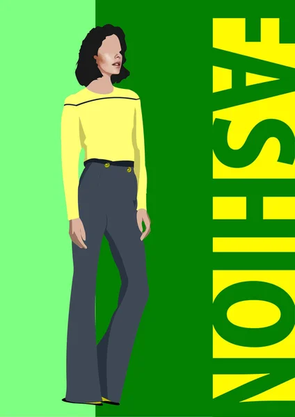 Mode Mädchen Gelber Silhouette Vektor Illustration — Stockvektor