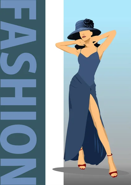 Fashion Girl Silhouette Bleue Illustration Vectorielle — Image vectorielle