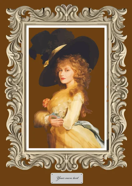 Beaux Arts Peinture Huile Une Jeune Femme Cadre Exposition Illustration — Image vectorielle