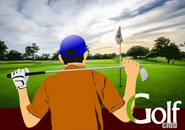 高尔夫俱乐部背景与高尔夫球手的个人形象 矢量3D说明 — 图库矢量图片