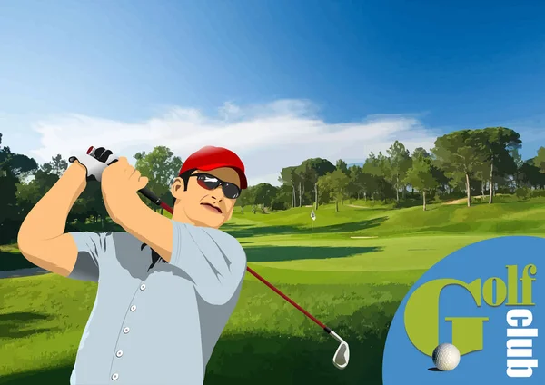 高尔夫俱乐部背景与高尔夫球手的个人形象 矢量3D说明 — 图库矢量图片