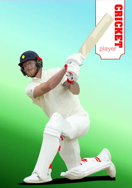 Batteur Cricket Sur Fond Blanc Vert Illustration Vectorielle Couleur — Image vectorielle