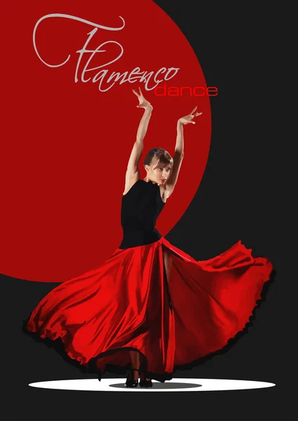 Belle Jeune Femme Dansant Flamenco Illustration Vectorielle — Image vectorielle