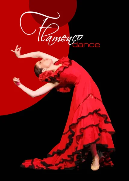 Beautiful Young Woman Dancing Flamenco Vector Illustratio — Vetor de Stock