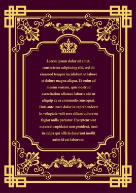 Koyu arkaplanda altın bir süs. Davetiye olarak kullanılabilir. Kitap kapağı. Vektör illüstrasyonu
