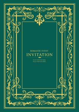 Koyu arkaplanda altın bir süs. Davetiye olarak kullanılabilir. Kitap kapağı. Vektör illüstrasyonu