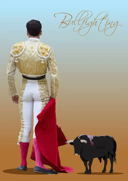 Matador Bullfighting Arena Spain Color Vector Illustration — Stock Vector