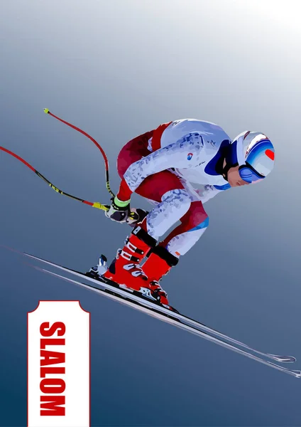 Skieur Slalom Illustration Vectorielle Couleur — Image vectorielle