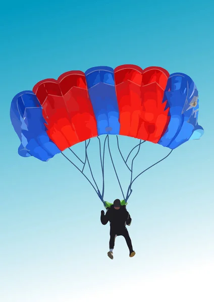 Kleurrijke Parachute Tegen Blauwe Lucht Witte Gevederde Wolken Kleur Vector — Stockvector