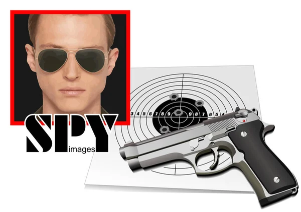Hombre Espía Pistola Aislado Sobre Fondo Blanco Vector Ilustración — Vector de stock