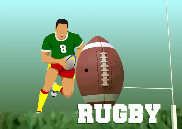 Sylwetki Rugby Gracza Kolor Wektor Ilustracja — Wektor stockowy