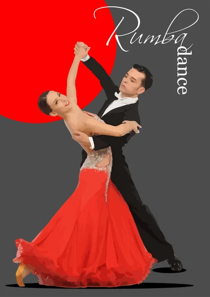 Couple Dansant Une Danse Rumba Illustration Vectorielle Couleur — Image vectorielle