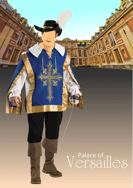 Musketör Versailles Bild Bakgrund Vektor Färg Illustration — Stock vektor