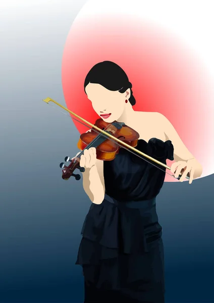 美しい女性ヴァイオリニストだ 3Dカラーベクトルイラスト — ストックベクタ