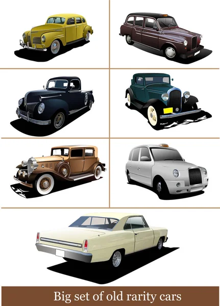 Große Menge Alter Autos Auf Isoliertem Hintergrund Farbe Vektor Illustration — Stockvektor