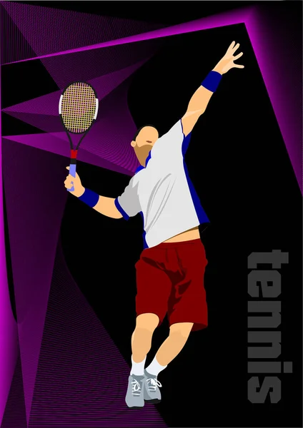 Игрок Теннис Цветная Векторная Иллюстрация Дизайнеров — стоковый вектор