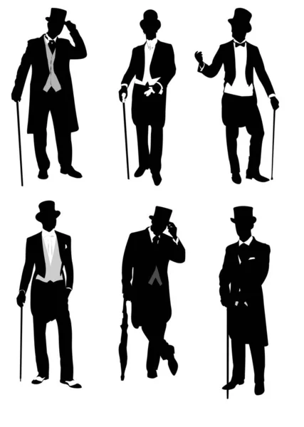 Conjunto Cavalheiros Bonitos Londres Ilustração Vetorial Branco Preto — Vetor de Stock