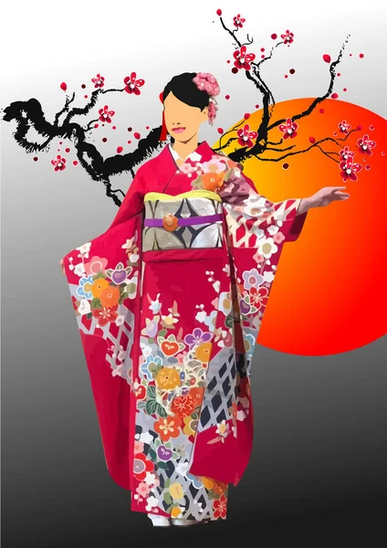 Japonaise Geisha Illustration Vectorielle Couleur — Image vectorielle