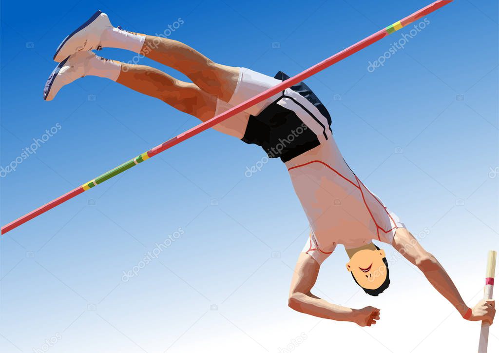 Pole vaulter. 3d color vector drawing.