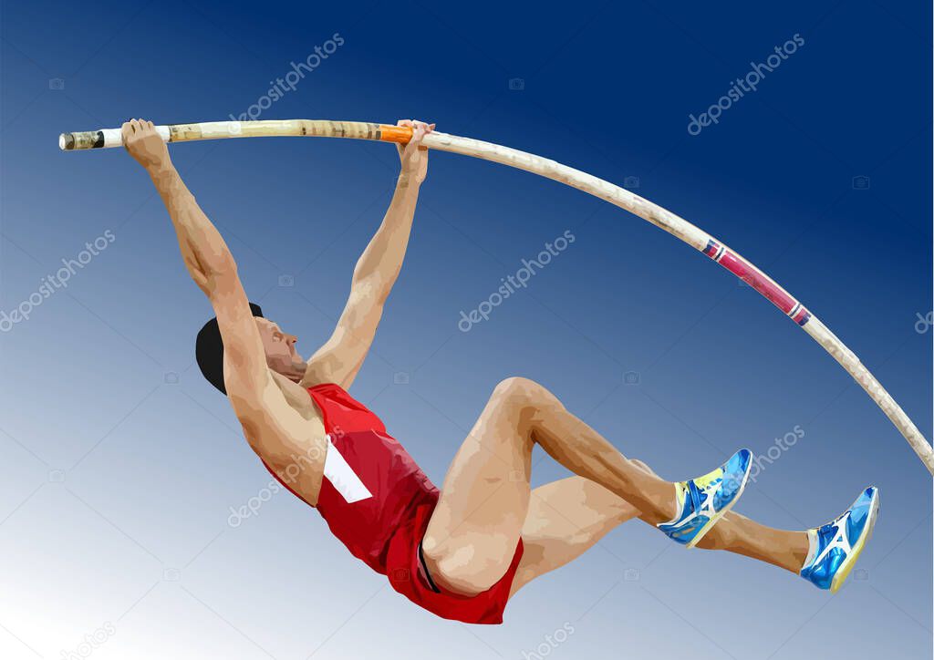 Pole vaulter. 3d color vector drawing.