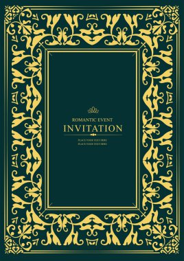 Koyu arkaplanda altın bir süs. Davetiye olarak kullanılabilir. Kitap kapağı. Vektör illüstrasyonu