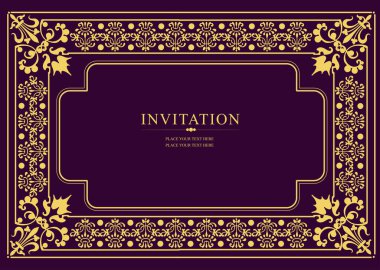 Koyu arkaplanda altın bir süs. Davetiye olarak kullanılabilir. Kitap kapağı. Vektör illüstrasyonu