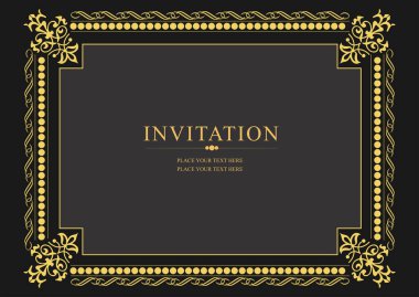 Koyu arkaplanda altın bir süs. Davetiye olarak kullanılabilir. Kitap kapağı. Vektör illüstrasyonu