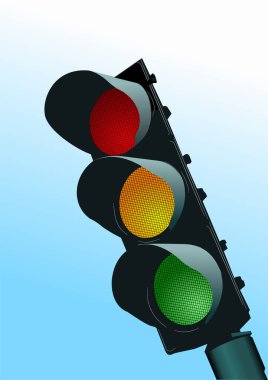 Trafik lambaları. Kırmızı sinyal. Sarı sinyal. Yeşil sinyal. 3d renk vektörü illüstrasyonu