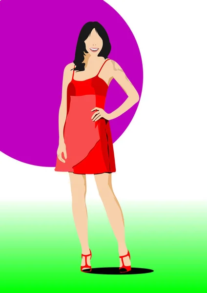 Young Cute Woman Color Vector Illustration — Stock Vector