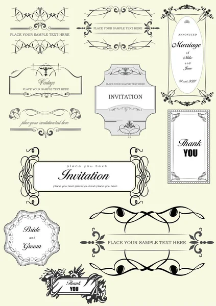 Set Ornate Vector Frames Ornaments Sample Text Perfect Invitation Announcement — Stock Vector