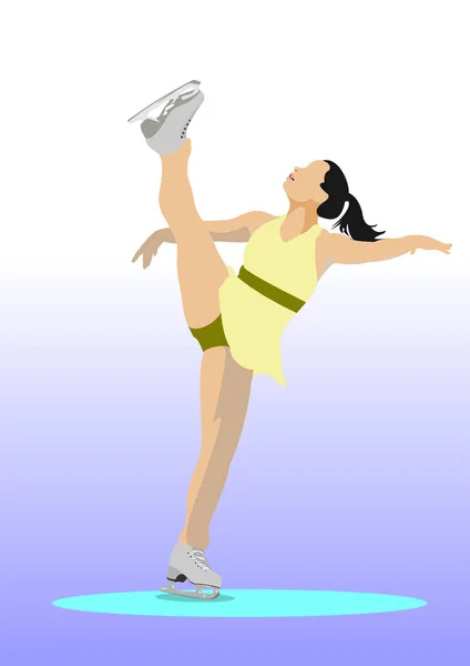 Eiskunstlauf Mädchen Farbige Silhouette Vektor Illustration — Stockvektor