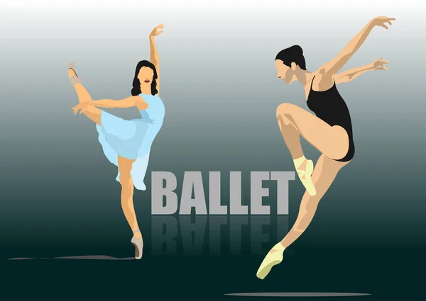 Bale Pozlarındaki Dansçıların Siluetlerinin Kompozisyonu Renkli Vektör Illüstrasyonu Vektör Grafikler